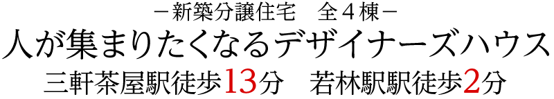 新築分譲住宅　全４棟｜三軒茶屋駅徒歩１３分　若林駅駅徒歩２分　全棟カースペース付き　南側接道でポッカポカ